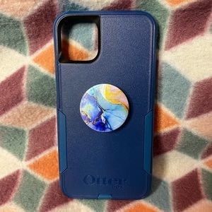 iPhone 11 max pro otterbox case navy blue with pop socket​​​​​​​​​​​​​